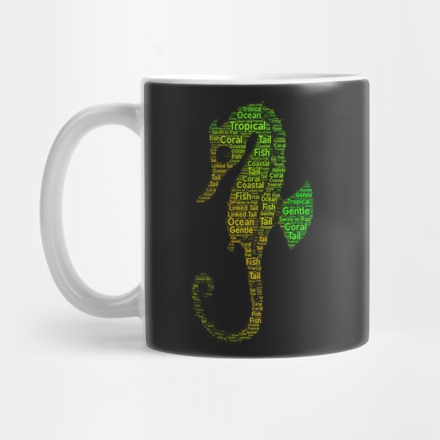 Green and Orange Seahorse Original Word Cloud Art by ckandrus